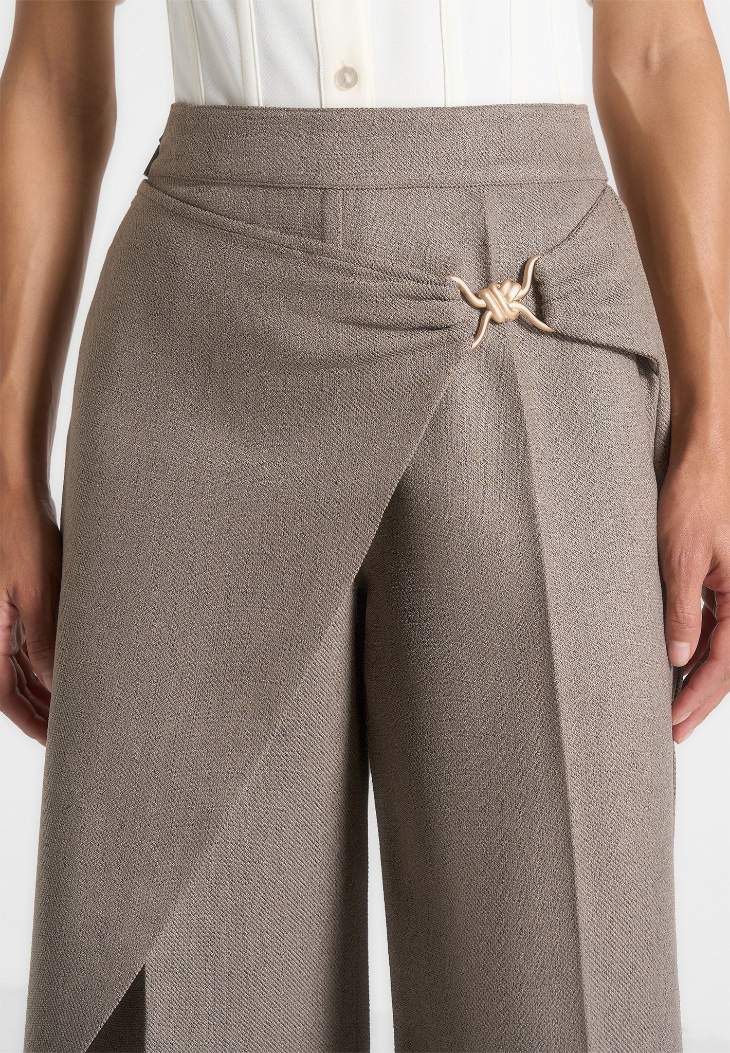 Béryl - Wrap Tailored Trousers With Hardware Detail - Taupe
