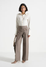 Béryl - Wrap Tailored Trousers With Hardware Detail - Taupe