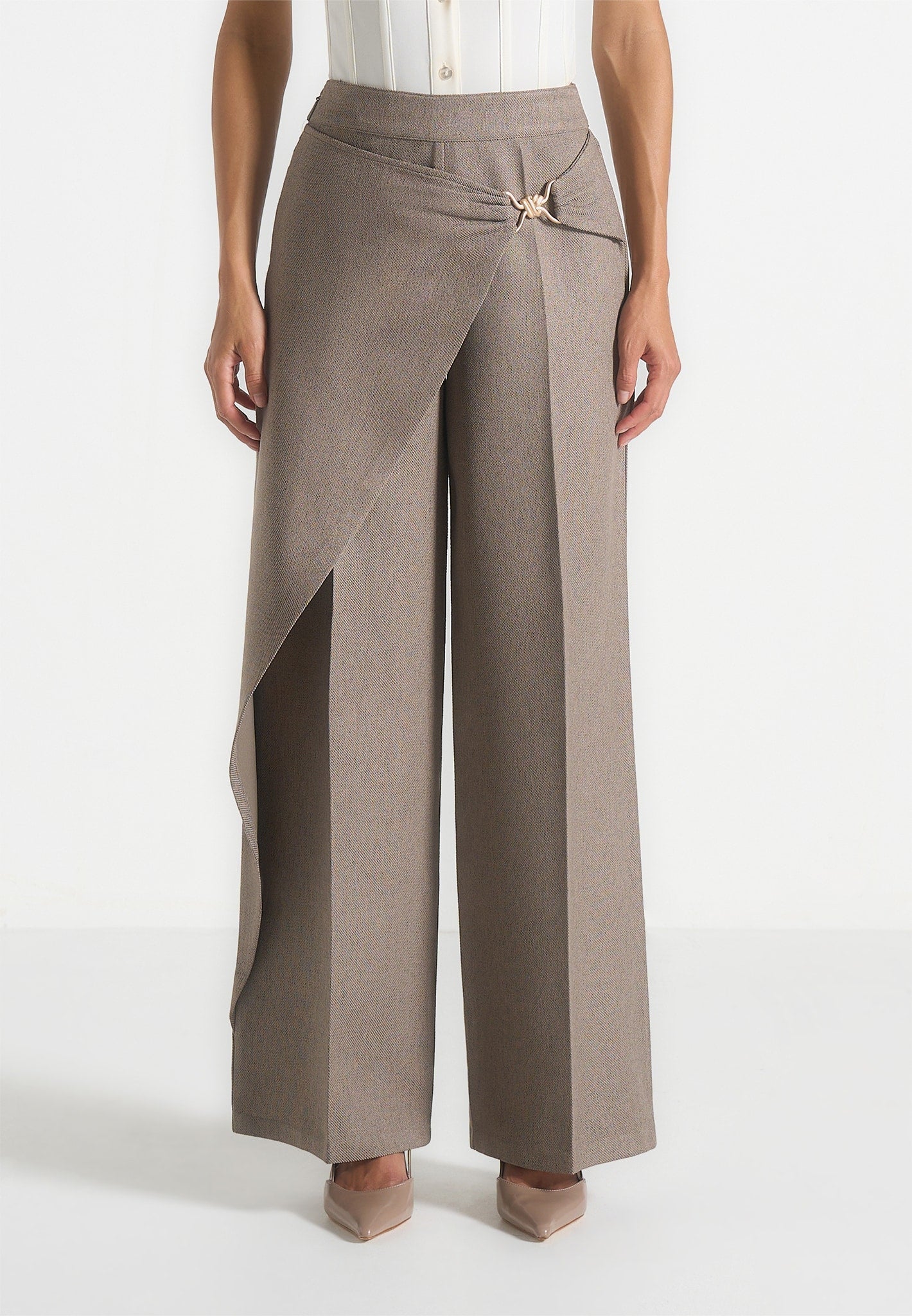 Béryl - Wrap Tailored Trousers With Hardware Detail - Taupe
