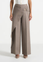 Béryl - Wrap Tailored Trousers With Hardware Detail - Taupe