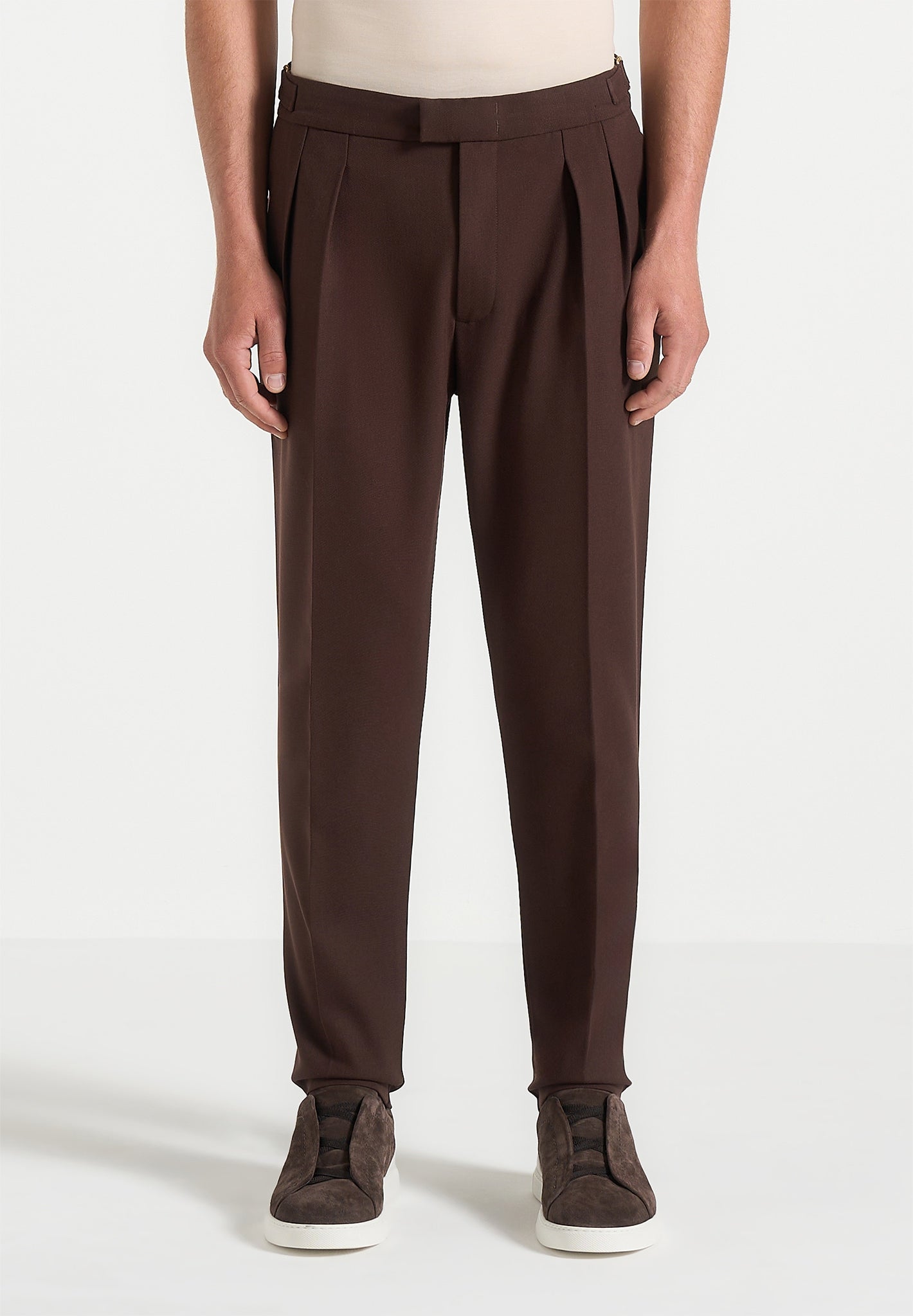 Hubert - Slim Fit Tailored Trousers - Brown