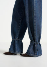 Faye - Wide Mid Rise Jeans With Tie Waist - Indigo