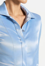 Louise - Wide Shoulder Satin Shirt Bodysuit - Pale Blue