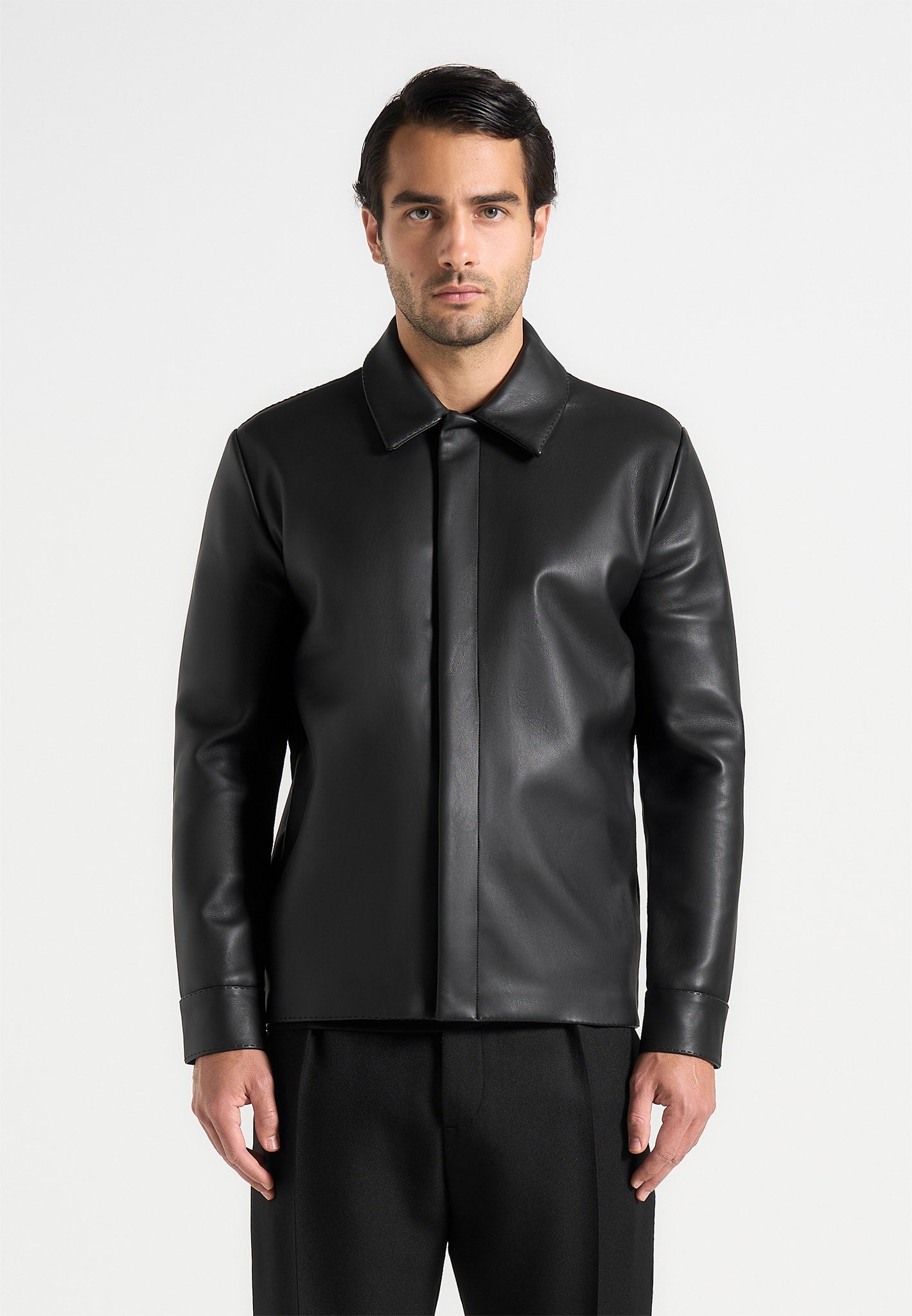 Minimal Leather Shirt - Black