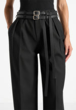 Pascale - Tailored Twin Belt Trousers - Black