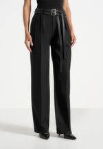 Pascale - Tailored Twin Belt Trousers - Black