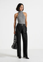Pascale - Tailored Twin Belt Trousers - Black