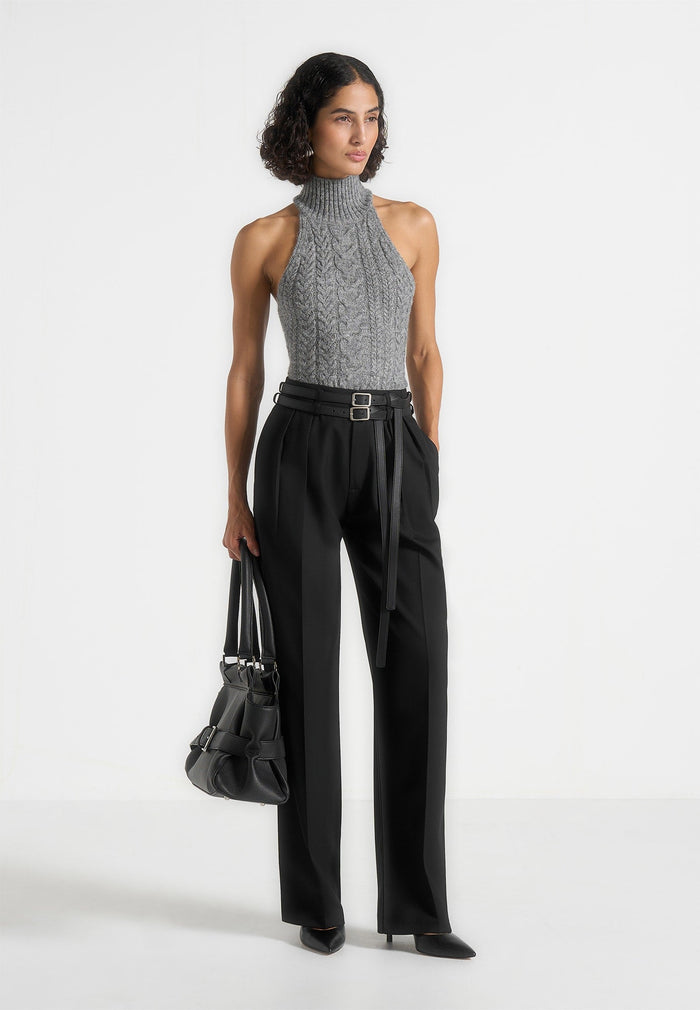 Pascale - Tailored Twin Belt Trousers - Black