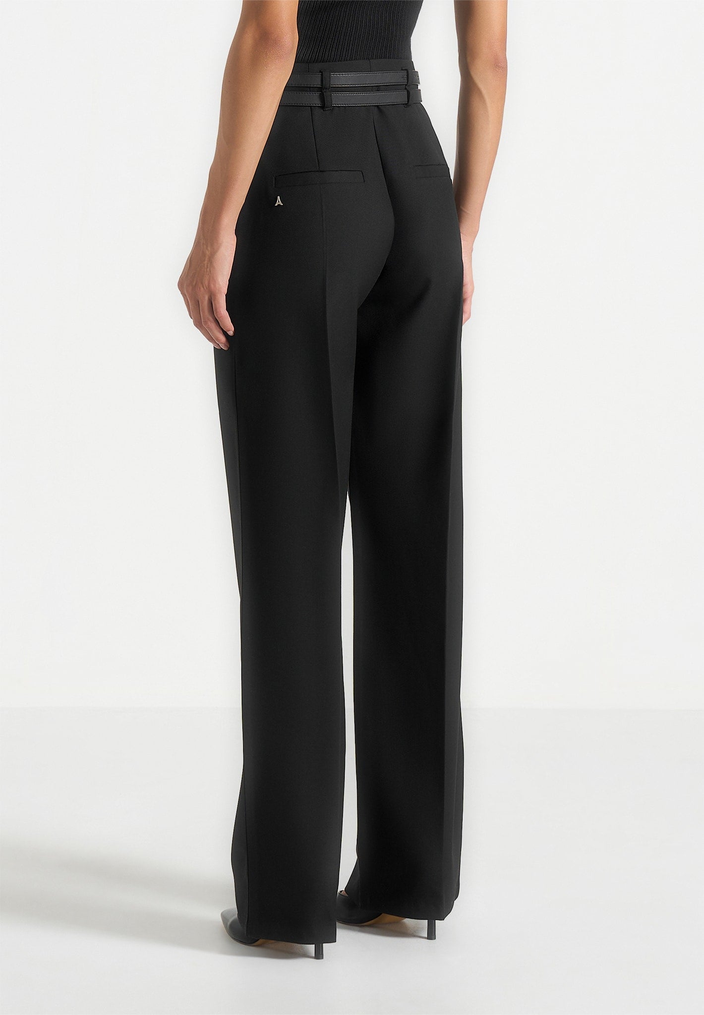 Pascale - Tailored Twin Belt Trousers - Black
