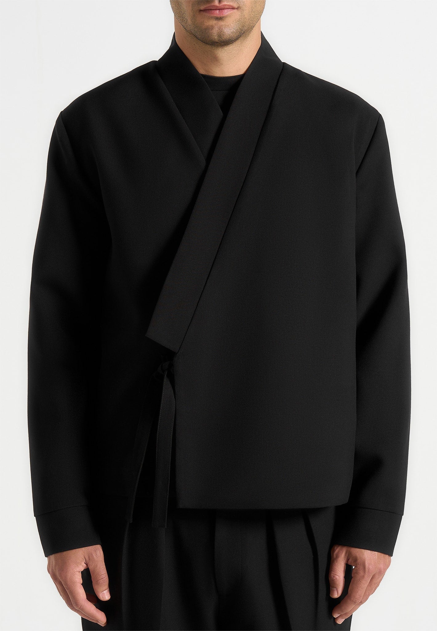 Robin - Textured Kimono Wrap Jacket - Black