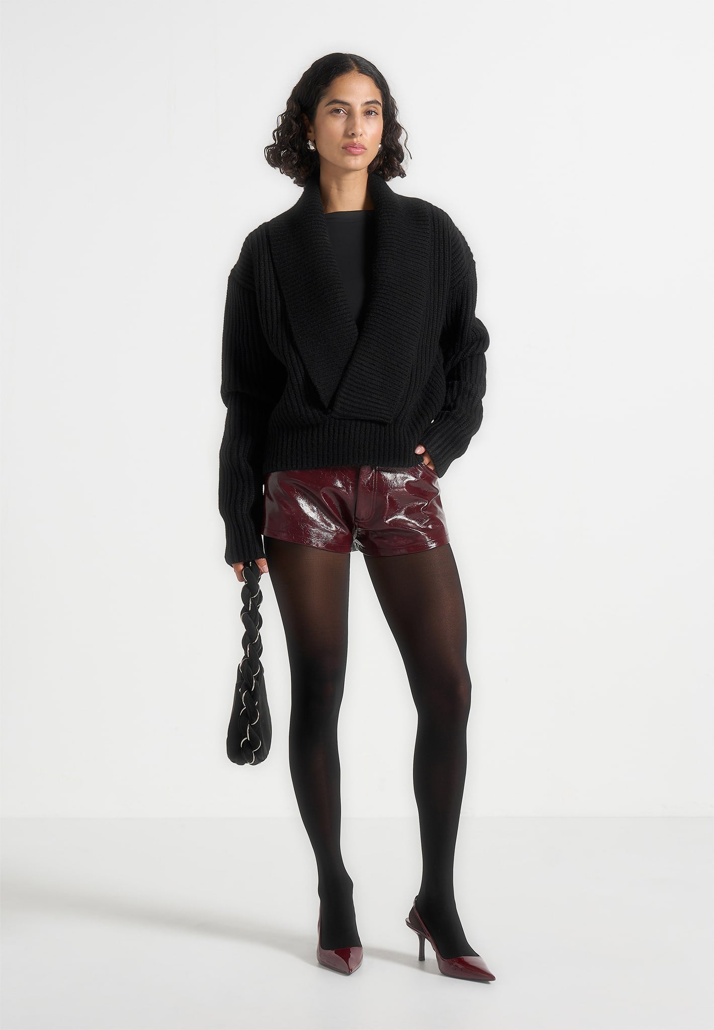 Samia - Cracked Patent Mini Shorts - Red