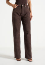 Kalie - Suede Boyfriend Jeans - Brown