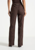 Kalie - Suede Boyfriend Jeans - Brown