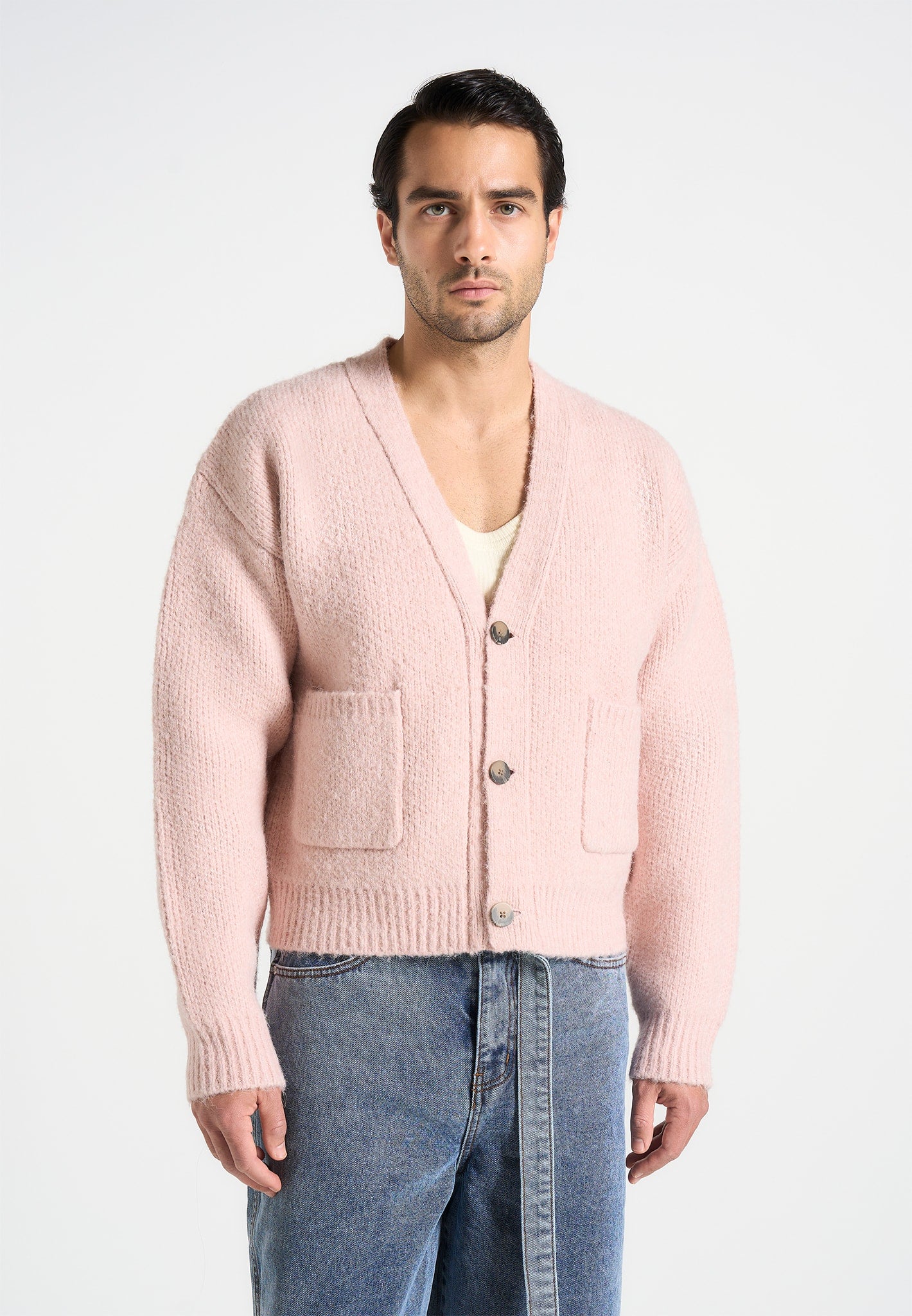 Charlie - Unisex Knitted Cardigan - Pale Pink