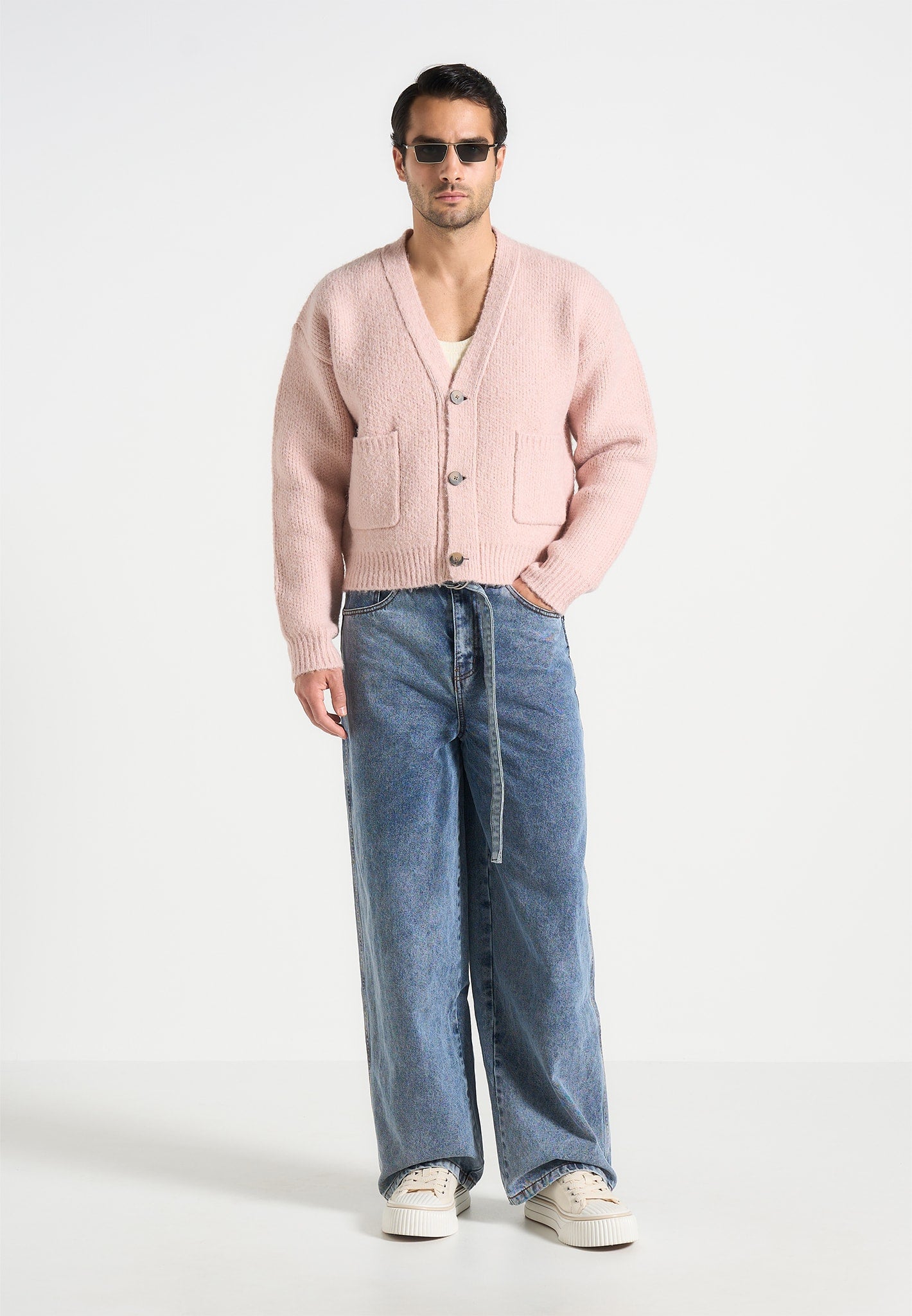 Charlie - Unisex Knitted Cardigan - Pale Pink