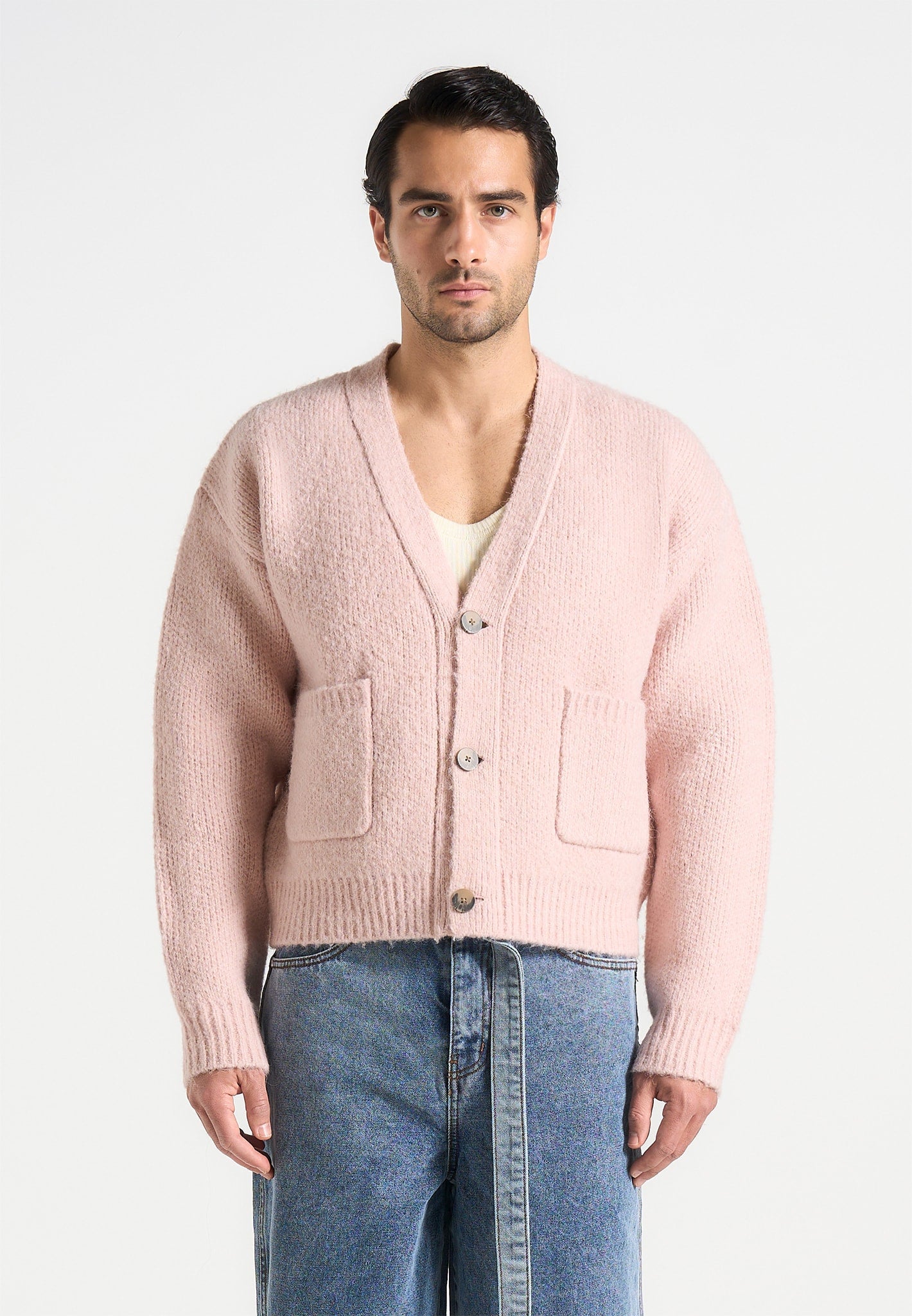 Charlie - Unisex Knitted Cardigan - Pale Pink