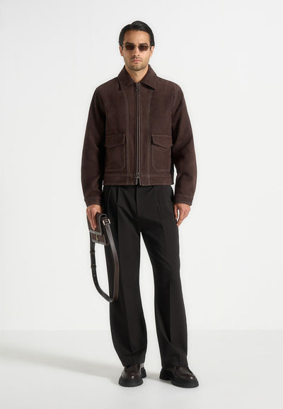 Vince - Suede Contrast Stitch Jacket - Brown