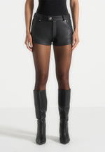 Samia - Leather Mini Shorts - Black