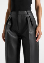 Julie - Leather Twin Pleat Trousers - Black
