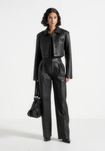 Julie - Leather Twin Pleat Trousers - Black