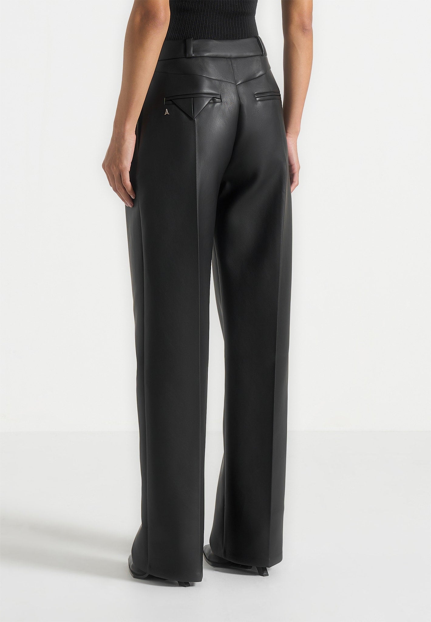 Julie - Leather Twin Pleat Trousers - Black