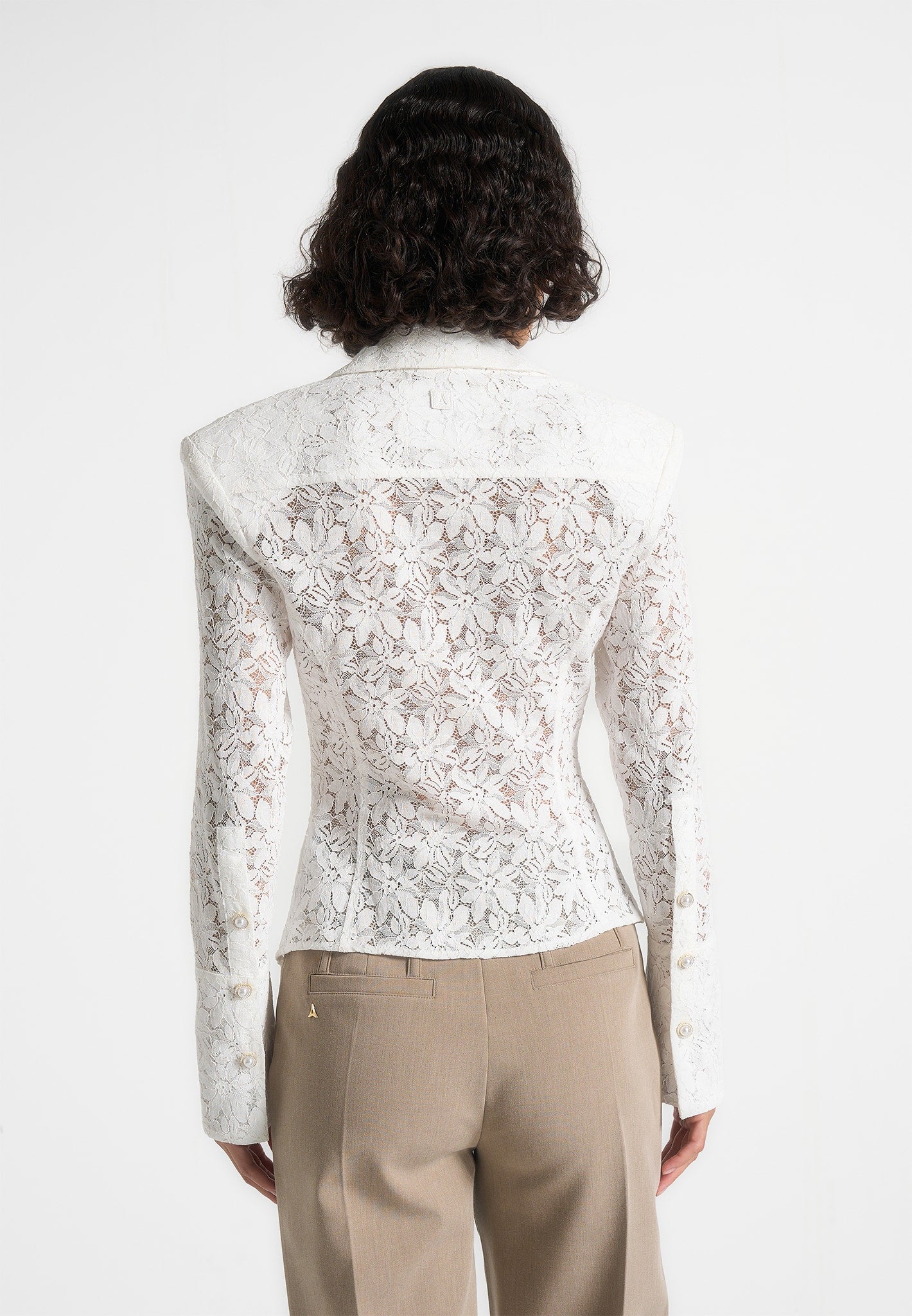Sila -  Wide Shoulder Lace Angled Shirt - White