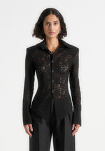 Sila - Wide Shoulder Lace Angled Shirt - Black