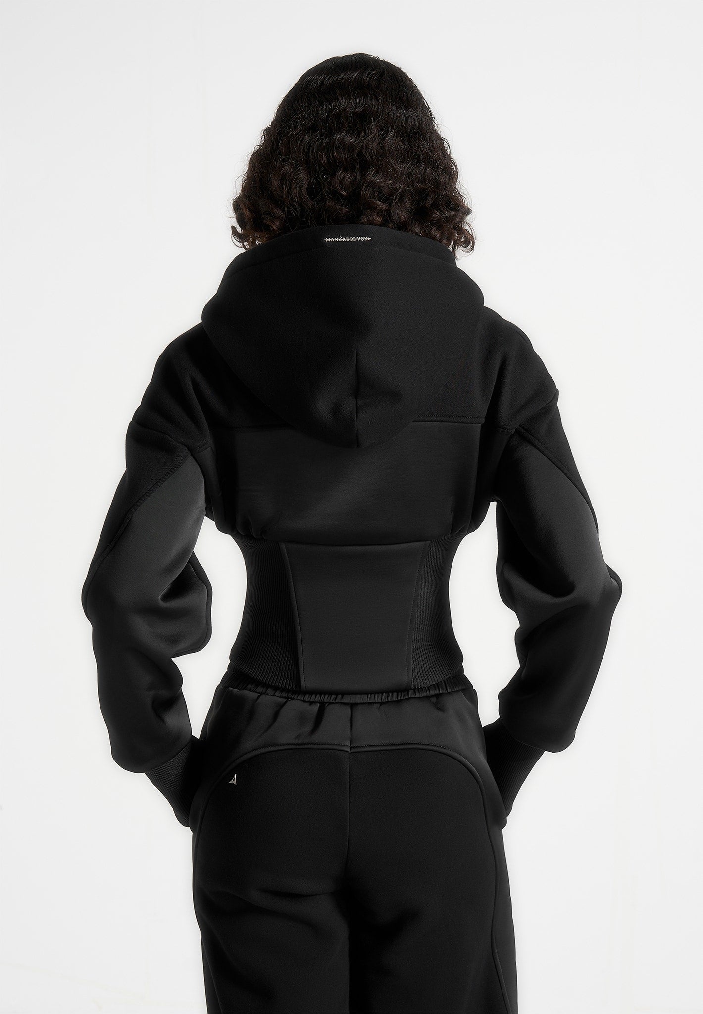 Brune - Corset Jersey And Satin Zip Hoodie - Black