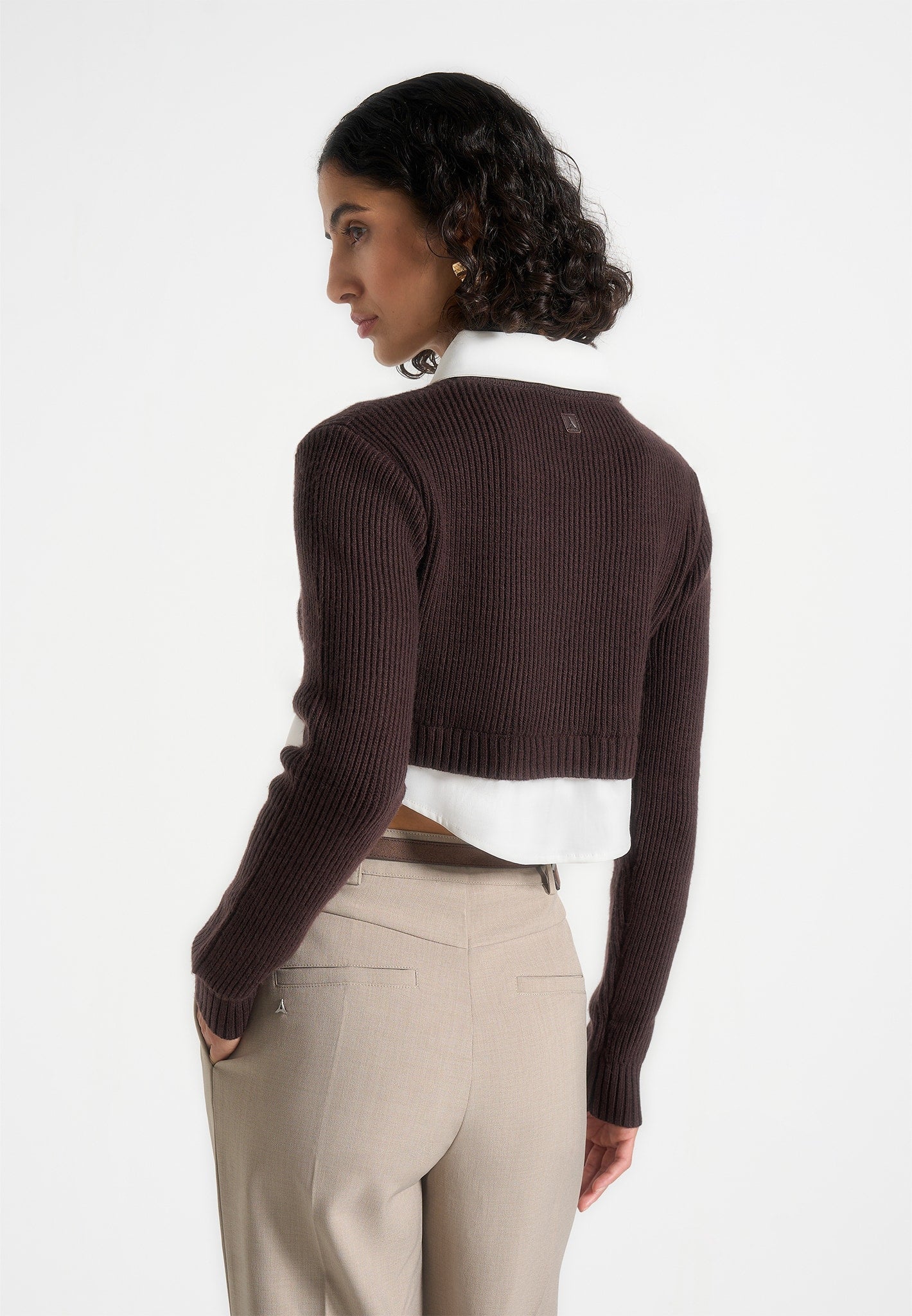 Flavie - Knitted Jumper With Shirt Detail - Brown