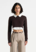 Flavie - Knitted Jumper With Shirt Detail - Brown