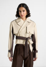 Lelia - Cropped Gabardine Trench Coat With Belt - Beige/Brown
