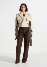 Lelia - Cropped Gabardine Trench Coat With Belt - Beige/Brown