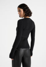 Marisa - 2-In-1 Knit Bandeau Cardigan - Black