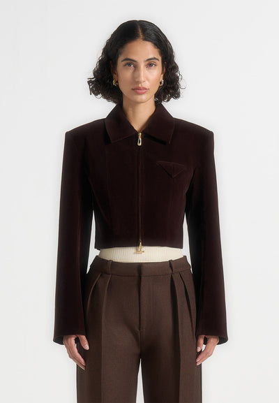 Adina - Structured Velvet Jacket - Brown
