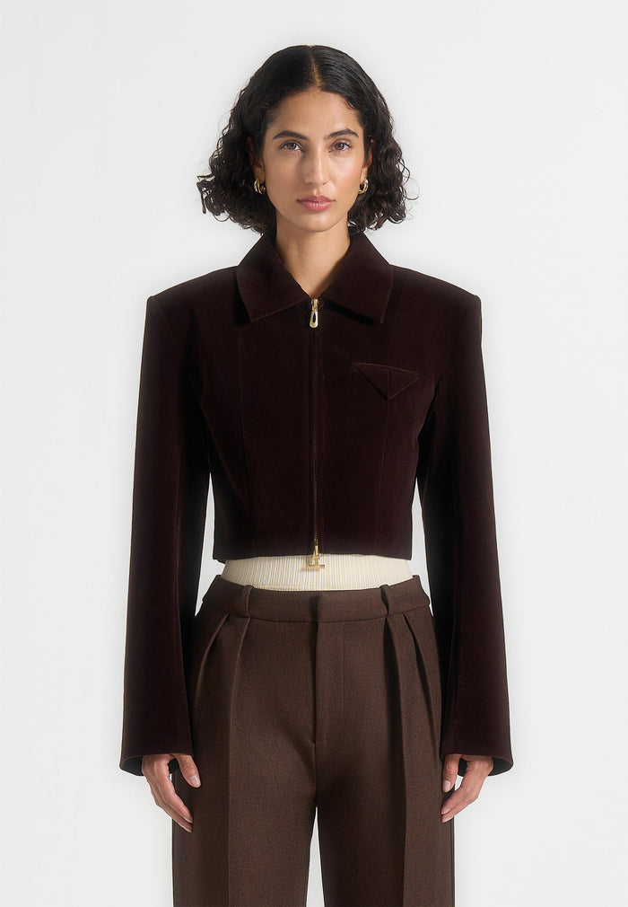 Adina - Structured Velvet Jacket - Brown