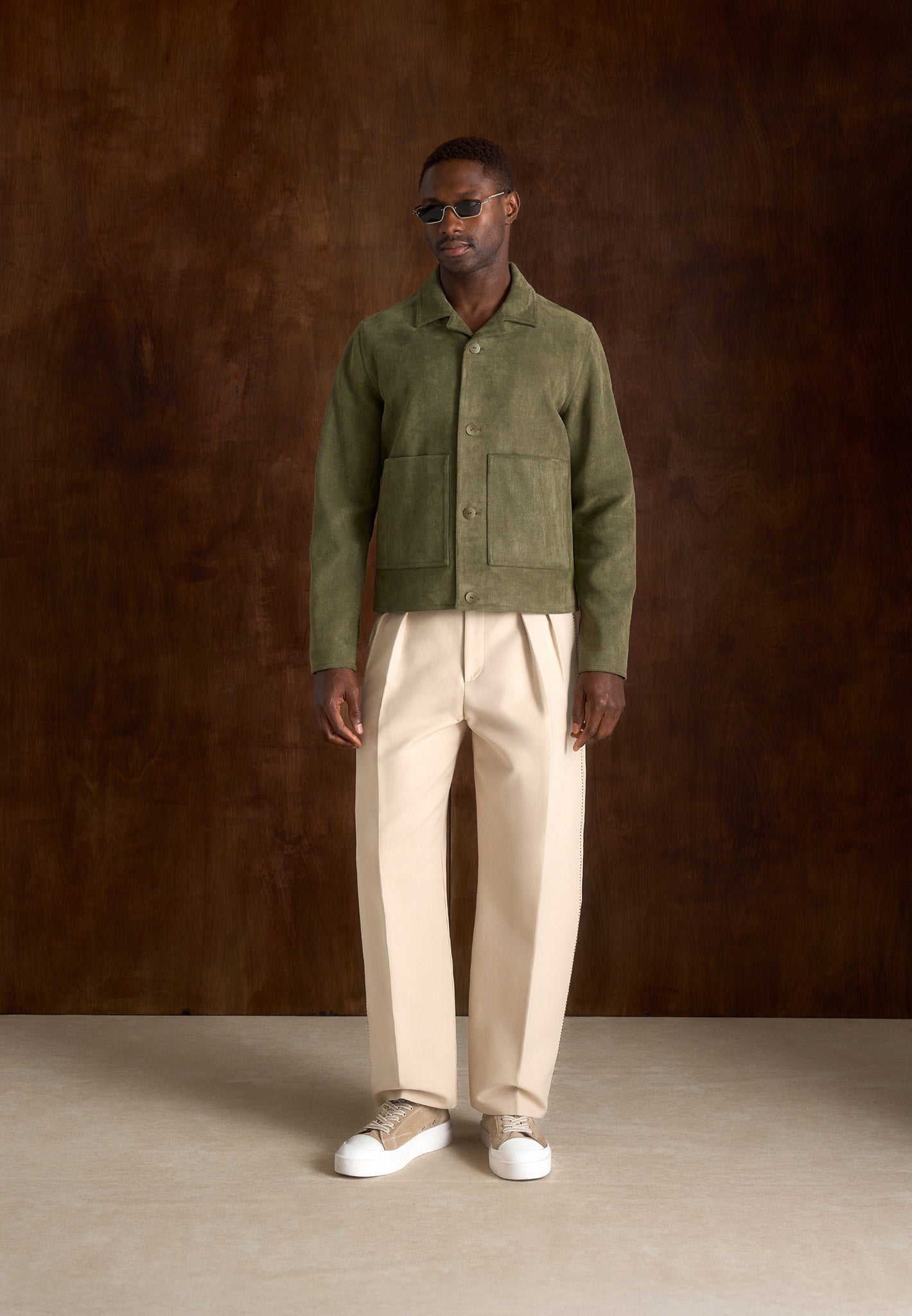 Michel - Suede Jacket With Revere Collar - Olive