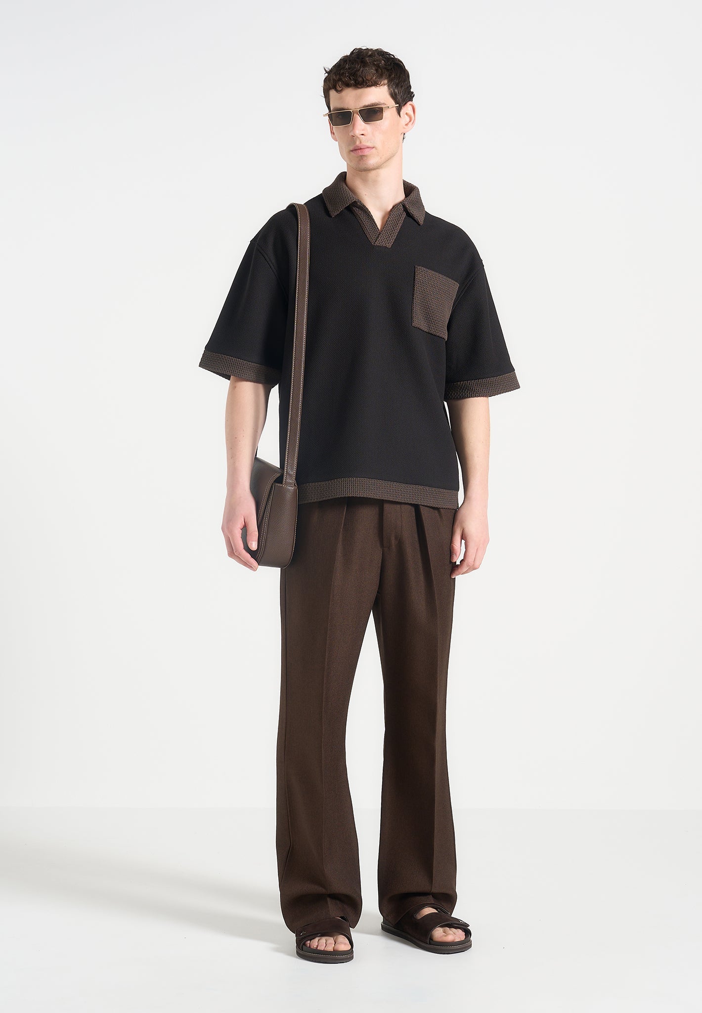 boxy-polo-shirt-with-crochet-detail-black