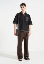 boxy-polo-shirt-with-crochet-detail-black