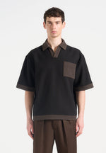 boxy-polo-shirt-with-crochet-detail-black