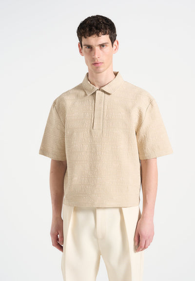 boxy-textured-polo-shirt-beige