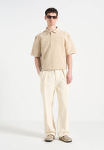 boxy-textured-polo-shirt-beige