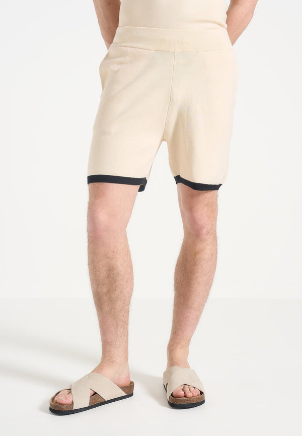 Regis - Contrast Detail Knit Shorts - Cream
