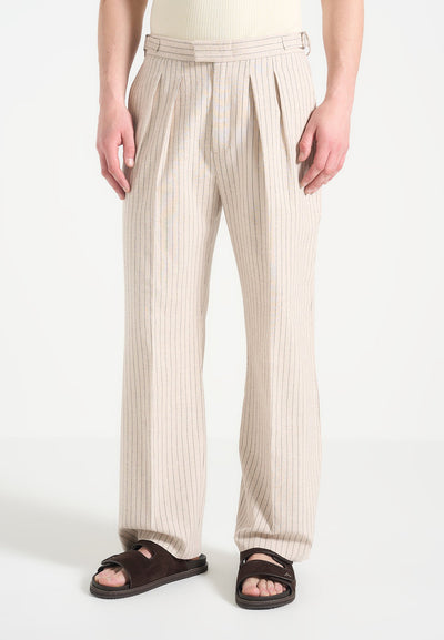 relaxed-fit-twin-pleat-pinstripe-trousers-beige