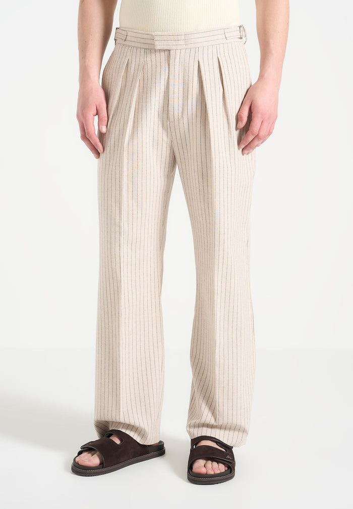 relaxed-fit-twin-pleat-pinstripe-trousers-beige