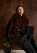 Lira - Fur Gilet With Belt - Dark Brown
