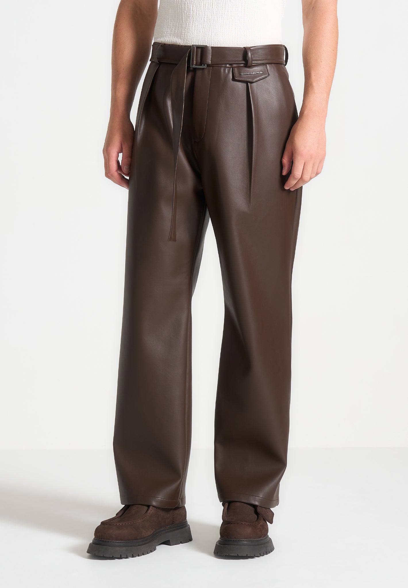 relaxed-fit-vegan-leather-pleated-trouser-brown