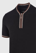 Clement - Crew Neck Zip Polo Shirt - Black