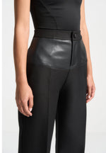 Leather Panel Tailored Trousers - Black