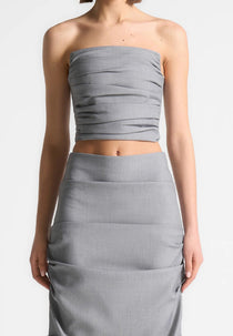 Pleated Bandeau Tailored Corset Top - Grey