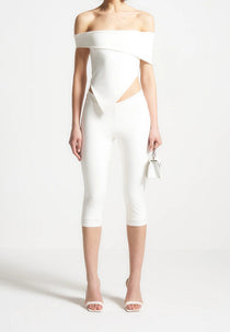Angled Hem Bardot Top - Off White